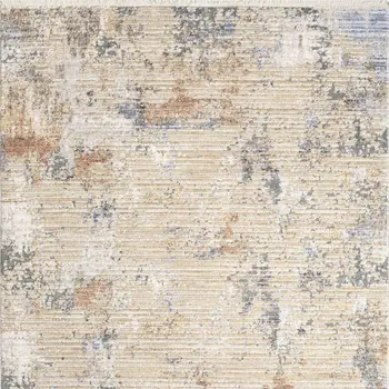 3' X 5' Beige Teal Blue and Gray Abstract Area Rug With Fringe