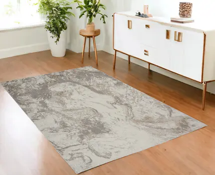4' X 6' Ivory and Gray Abstract Non Skid Area Rug