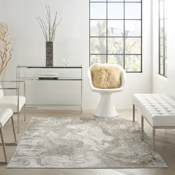 4' X 6' Ivory and Gray Abstract Non Skid Area Rug