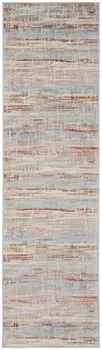 8' Ivory Red and Blue Abstract Non Skid Runner Rug
