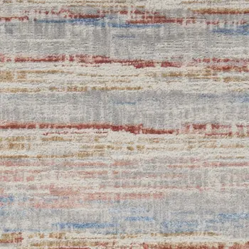 8' Ivory Red and Blue Abstract Non Skid Runner Rug