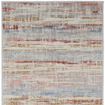 8' Ivory Red and Blue Abstract Non Skid Runner Rug