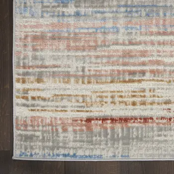 4' X 6' Ivory Red and Blue Abstract Non Skid Area Rug