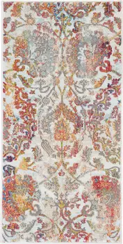 2' X 4' Ivory Gray and Orange Floral Distressed Non Skid Area Rug