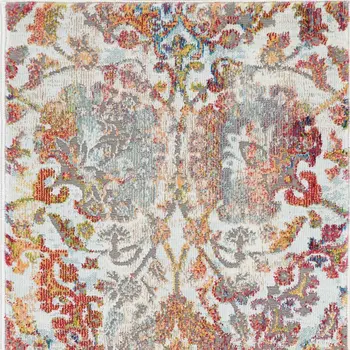 2' X 4' Ivory Gray and Orange Floral Distressed Non Skid Area Rug