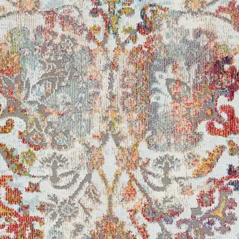 2' X 4' Ivory Gray and Orange Floral Distressed Non Skid Area Rug