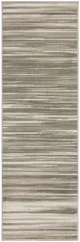 7' Ivory Green and Gray Striped Runner Rug