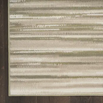7' Ivory Green and Gray Striped Runner Rug