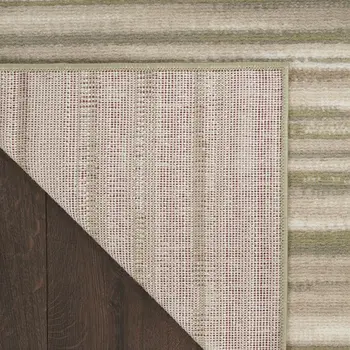7' Ivory Green and Gray Striped Runner Rug