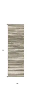 7' Ivory Green and Gray Striped Runner Rug