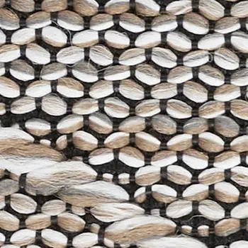 7' Beige and Ivory Damask Distressed Runner Rug