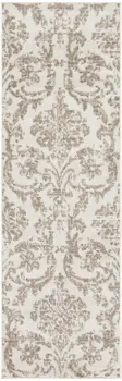 7' Beige and Ivory Damask Distressed Runner Rug