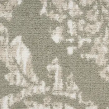 7' Olive Green and Ivory Damask Distressed Runner Rug