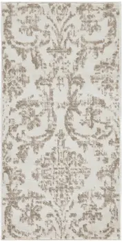 2' X 4' Beige and Ivory Damask Distressed Area Rug