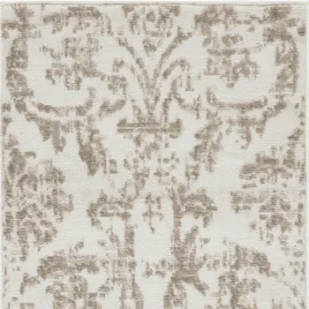 2' X 4' Beige and Ivory Damask Distressed Area Rug