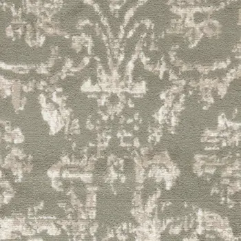 2' X 4' Olive Green and Ivory Damask Distressed Area Rug