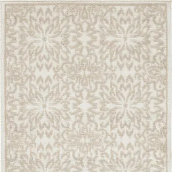 7' Beige and Ivory Floral Runner Rug