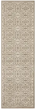 7' Taupe and Ivory Floral Runner Rug