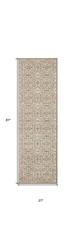 7' Taupe and Ivory Floral Runner Rug