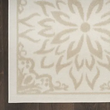 2' X 4' Beige and Ivory Floral Area Rug