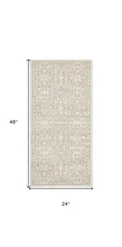 2' X 4' Beige and Ivory Floral Area Rug