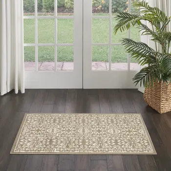 2' X 4' Taupe and Ivory Floral Area Rug