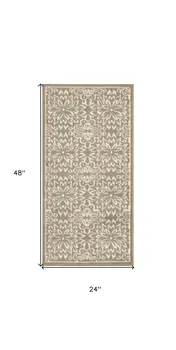 2' X 4' Taupe and Ivory Floral Area Rug