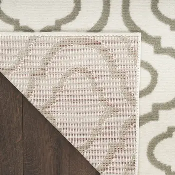7' Ivory and Green Trellis Runner Rug
