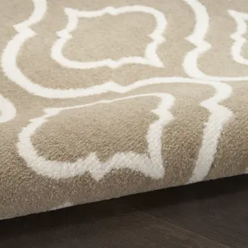 7' Taupe and Ivory Trellis Runner Rug