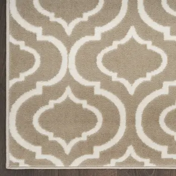 7' Taupe and Ivory Trellis Runner Rug