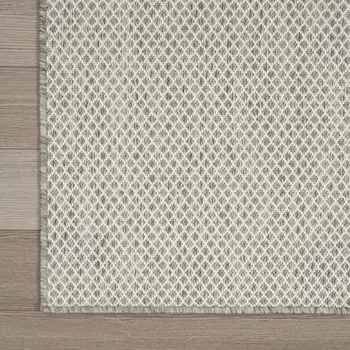 16' Ivory And Silver Geometric Indoor Outdoor Runner Rug