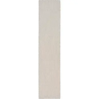 6' Ivory And Silver Geometric Indoor Outdoor Runner Rug