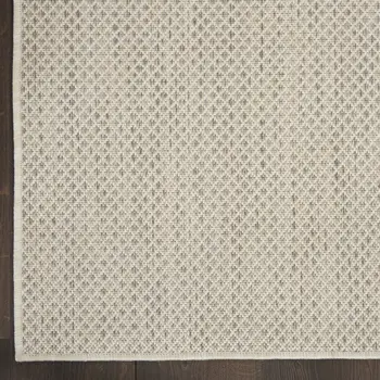 6' Ivory And Silver Geometric Indoor Outdoor Runner Rug