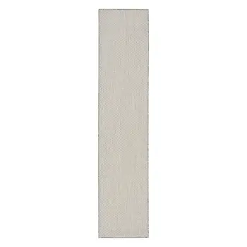 6' Ivory And Silver Geometric Indoor Outdoor Runner Rug
