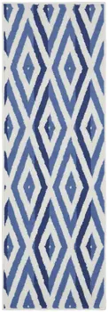 6' Ivory and Blue Geometric Runner Rug