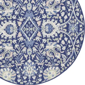 6' Ivory and Blue Geometric Runner Rug