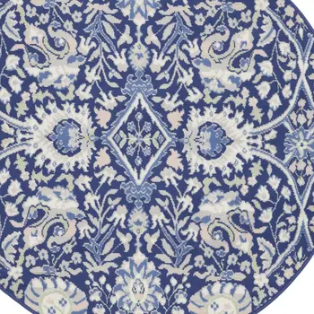 6' Ivory and Blue Geometric Runner Rug