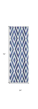 6' Ivory and Blue Geometric Runner Rug