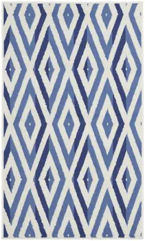 3' X 5' Ivory and Blue Geometric Area Rug