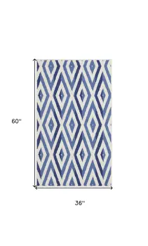 3' X 5' Ivory and Blue Geometric Area Rug
