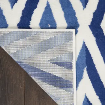 3' X 5' Ivory and Blue Geometric Area Rug