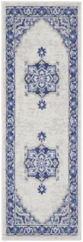 6' Ivory and Blue Floral Runner Rug