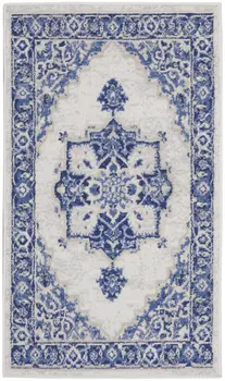 3' X 5' Ivory and Blue Medallion Area Rug
