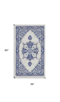 3' X 5' Ivory and Blue Medallion Area Rug