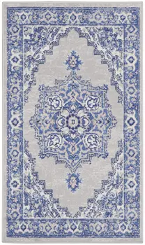 3' X 5' Gray and Blue Medallion Area Rug