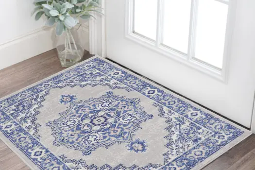 3' X 5' Gray and Blue Medallion Area Rug