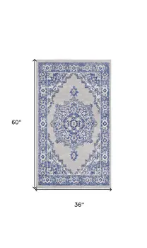 3' X 5' Gray and Blue Medallion Area Rug