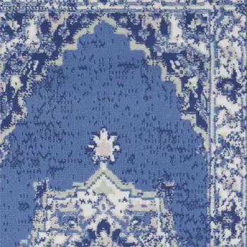 6' Ivory Navy Blue and Beige Floral Medallion Runner Rug
