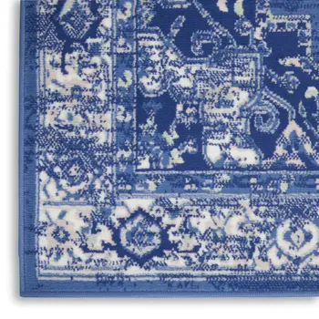 3' X 5' Ivory Navy Blue and Beige Floral Medallion Area Rug