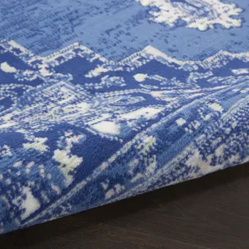 3' X 5' Ivory Navy Blue and Beige Floral Medallion Area Rug